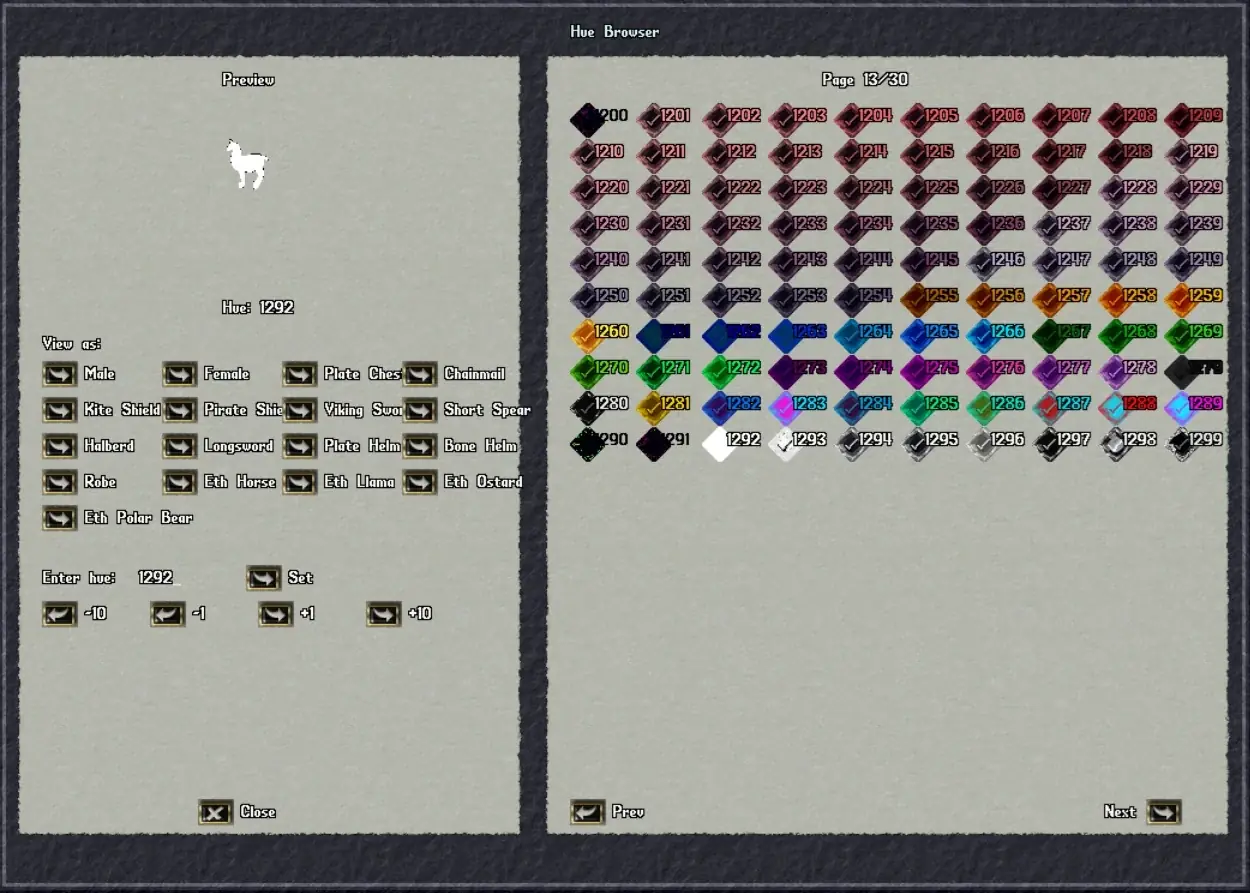 Hue System example in Heroes Of Ultima